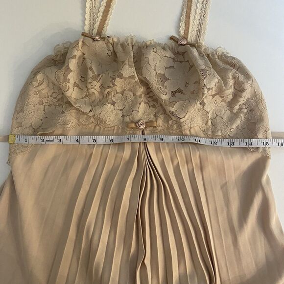 Fairy Goddess Dress Fairytale Ethereal Gown Tan Pleated Bows Romantic Small Midi - Picture 6 of 16